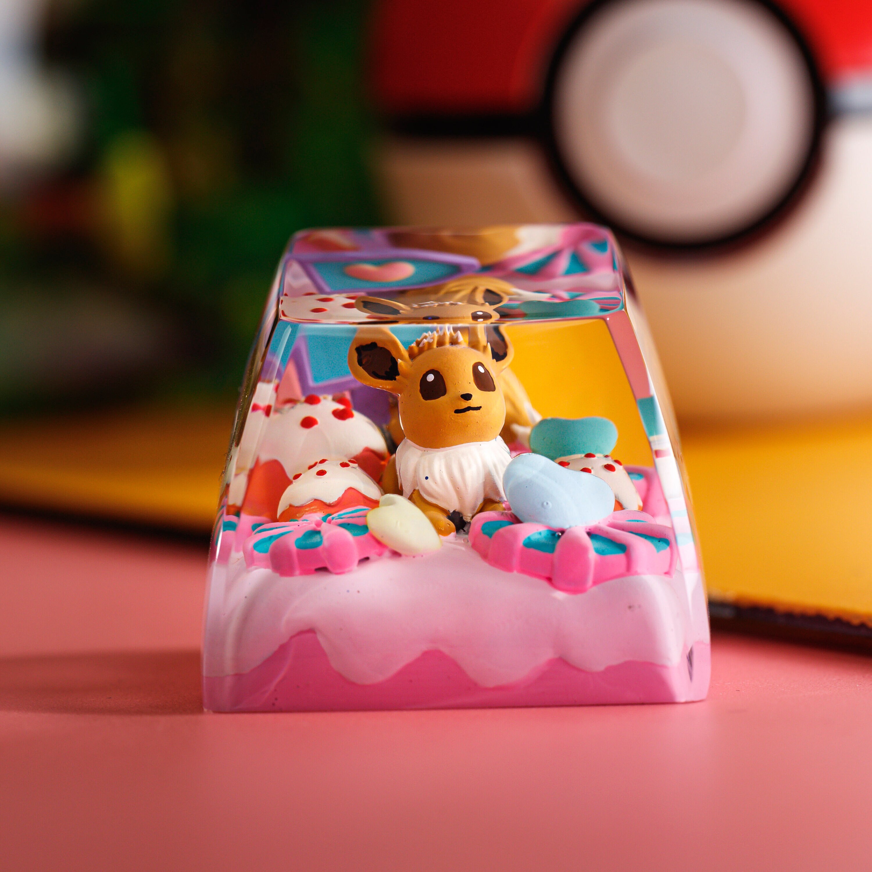 Custom SWEET EEVEE Artisan Keycap Custom Keycaps Art Decor Resin Keycaps Anime Artisan Keycap Cute Resin Keycaps for Mechanical Keyboard